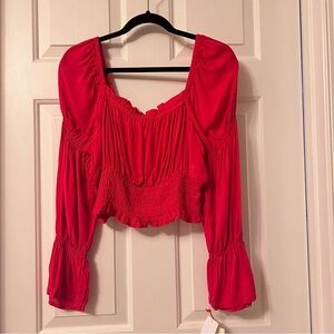 Hot Pink Romantic Long Sleeve Crop Blouse